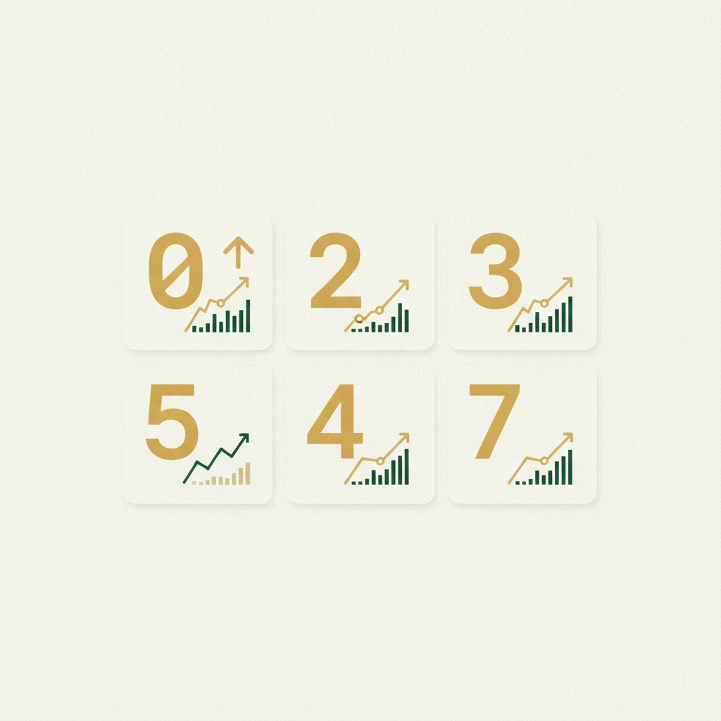 Ilustracao editorial de painel de KPIs com cards e mini-graficos de tendencia
